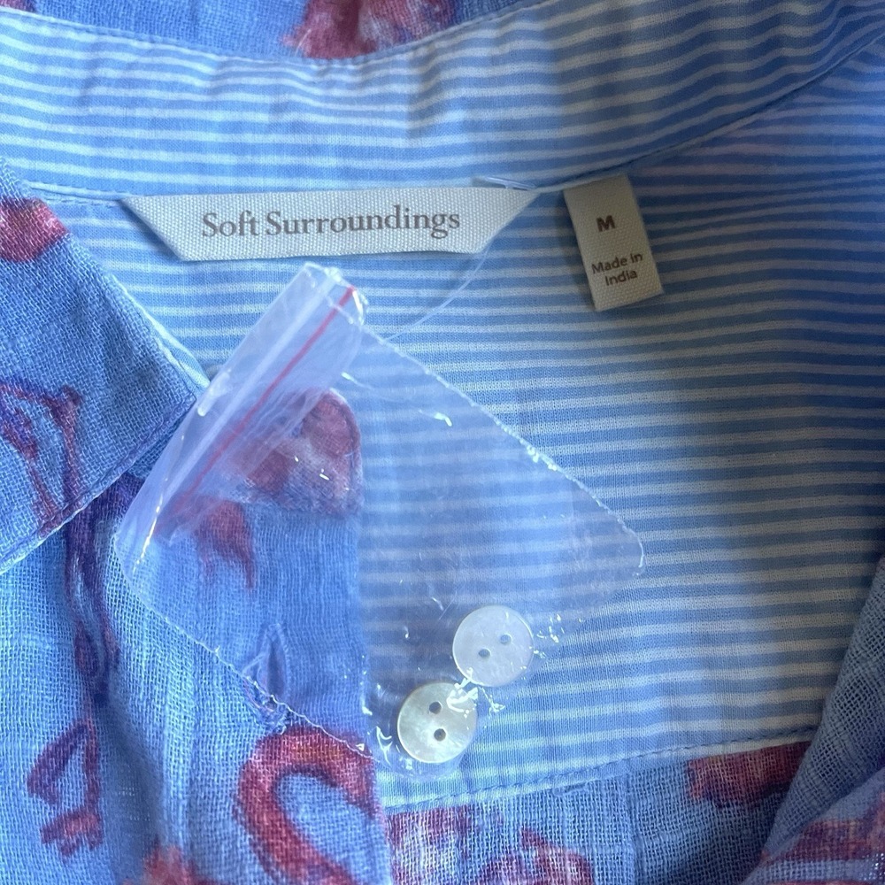 Soft Surroundings Flamingo Shirt Medium Button Down Long Sleeve Blouse New - Picture 5 of 7